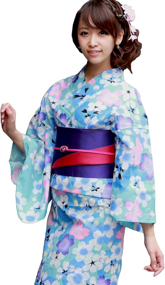 Amazon 浴衣 女 セット 水色地にモダン桜 平帯タイプ なでしこ ときめき恋浴衣3点セット 浴衣 通販