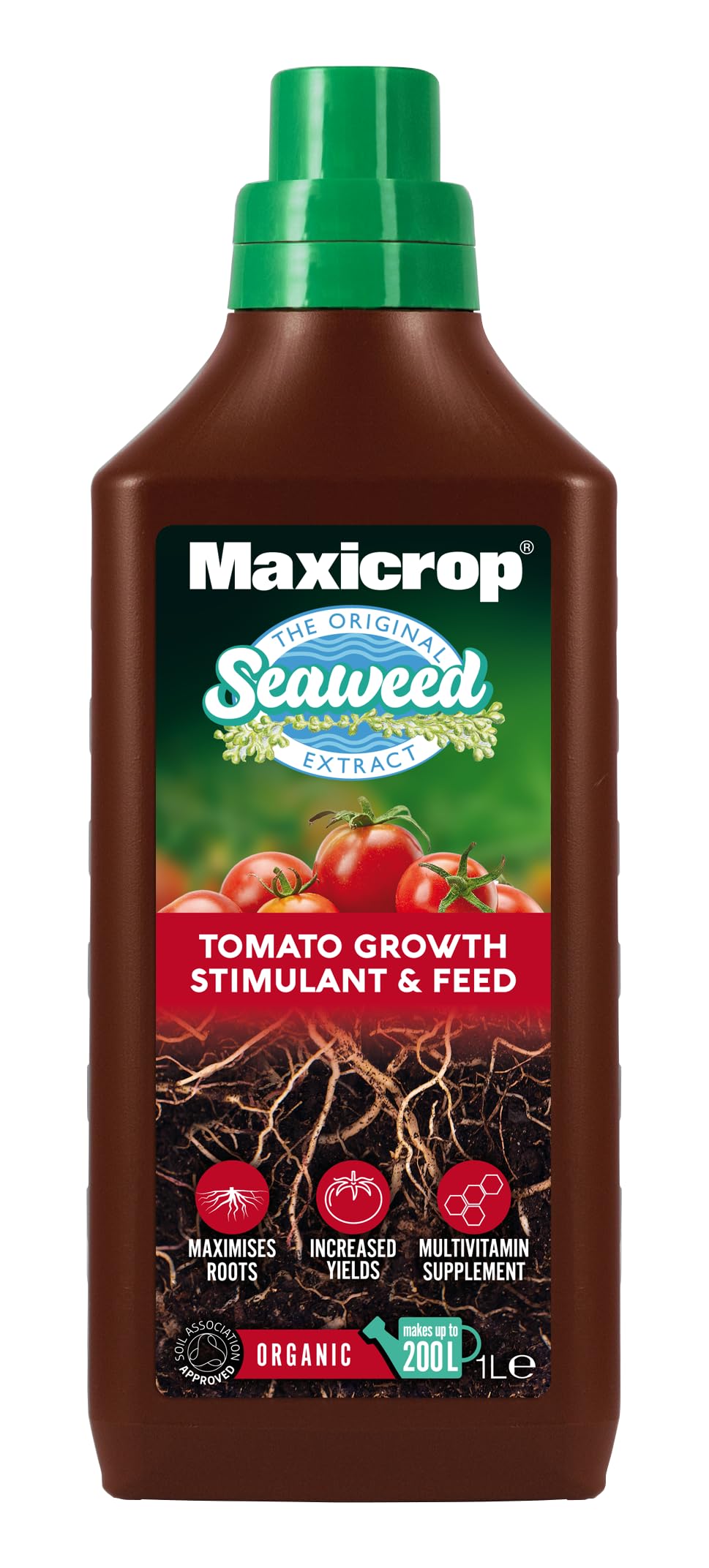Maxicrop XOTNF61L Organic Tomato Natural Fertiliser, 1L - Organic Tomato Plant Food - for Great Tasting Tomatoes - Added Seaweed Extract for Healthy Plant Growth - Growing Vegetables