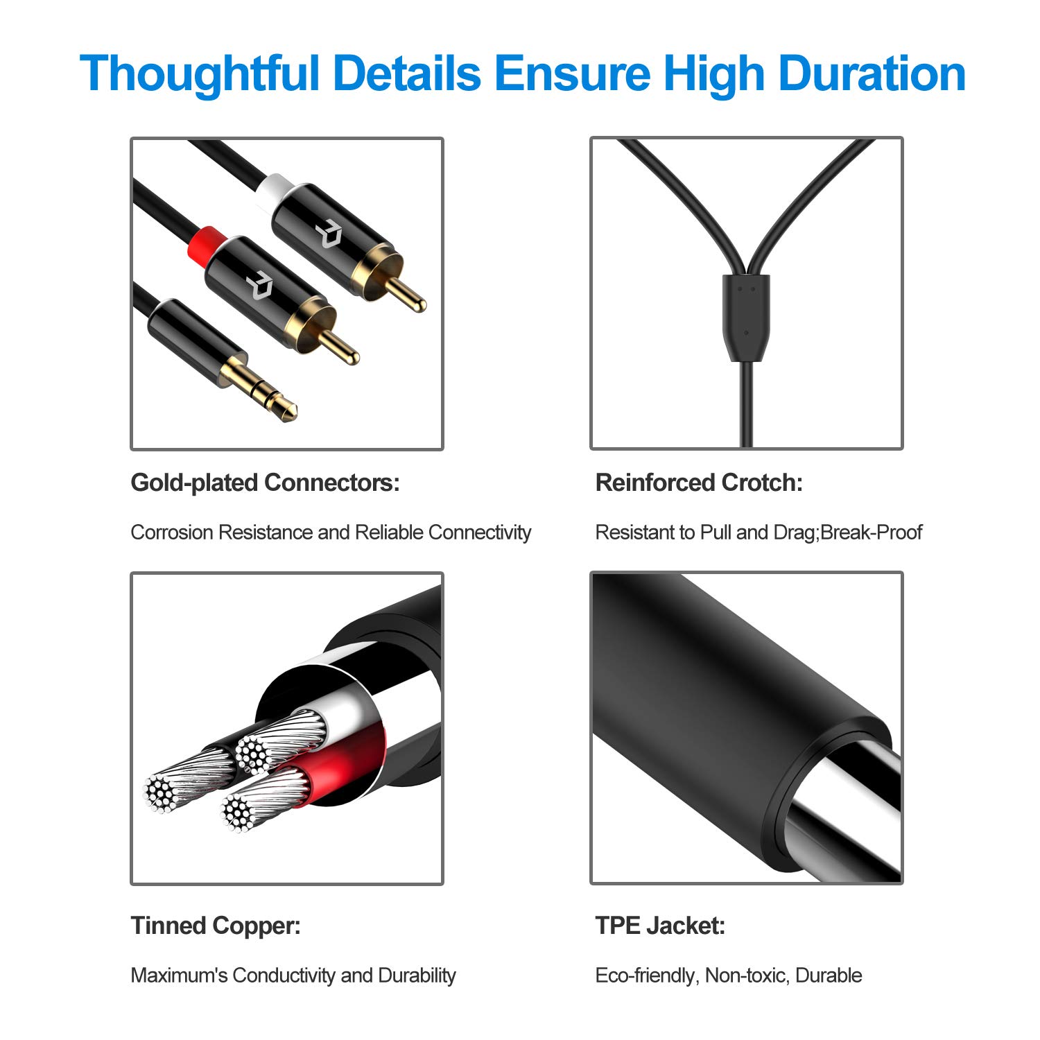 Rankie 3.5mm to 2-Male RCA Adapter Audio Stereo Cable, 6 Feet: Industrial & Scientific