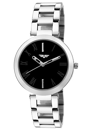 Silver Chain Black Dial Watch for Girls, Women-188-Ips-Fb