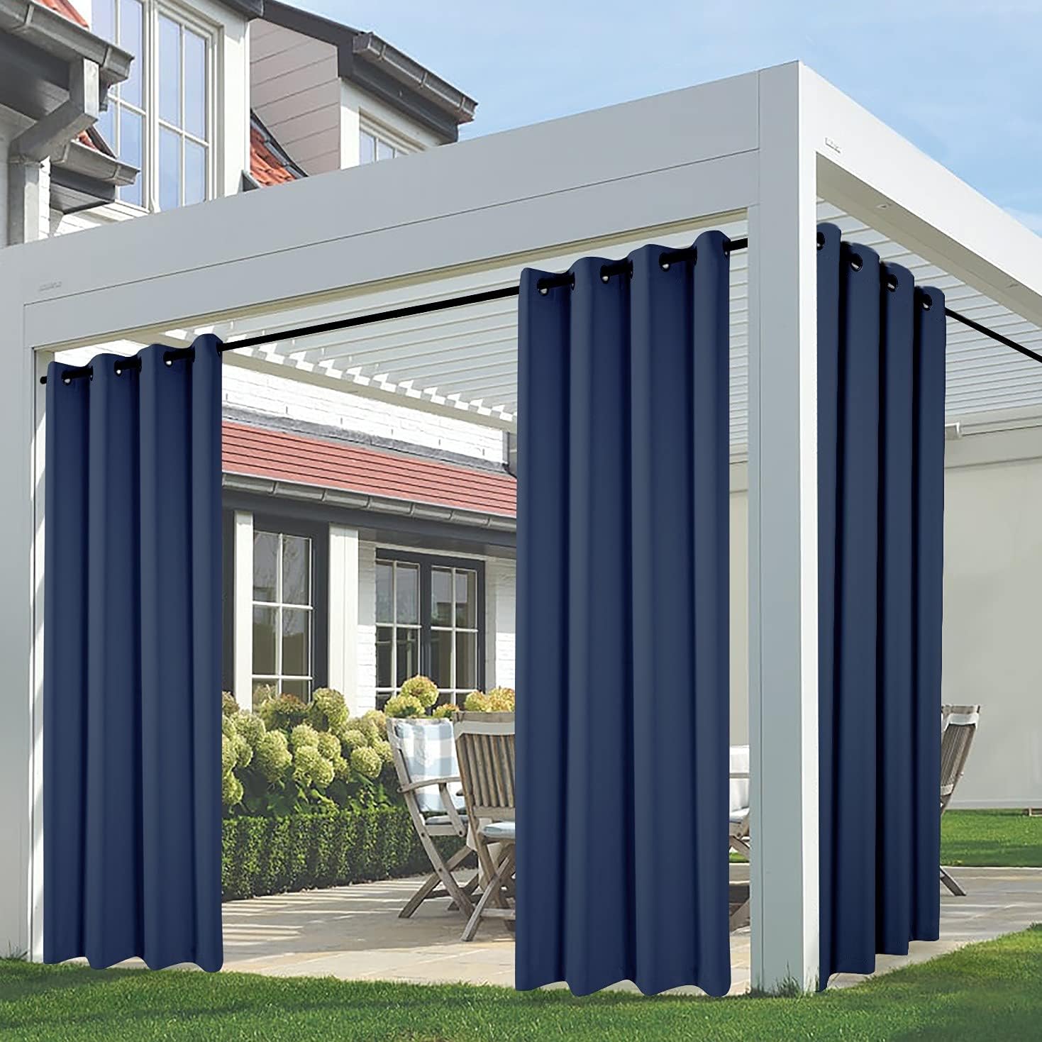 Outdoor Curtains - maxmill Patio Outdoor Curtain Waterproof, Thermal Insulated Rustproof Stainless Steel 304 Ring Top Blackout Outdoor Indoor Window Drapes for Gazebo Playground, 1 Panel, W 52 x L 84 Inch, Navy Blue