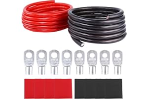 SUNNAREPOON 2/0 Gauge Battery Cable (12 Feet Black, 12 Feet Red) - 2/0 AWG CCA Welding Wire with SC Connector Lugs & 3:1 Heat Shrink Tubes for Solar, Car, RV, Truck Cables