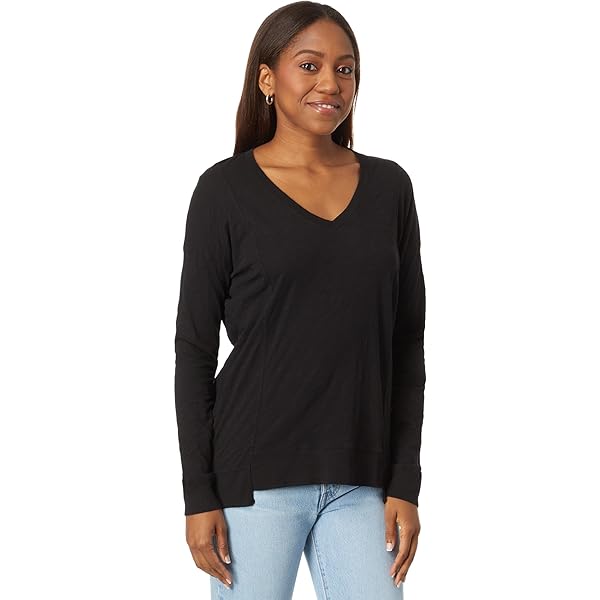 bobi Los Angeles Turtleneck with Shirred Sleeve Detail Black LG at