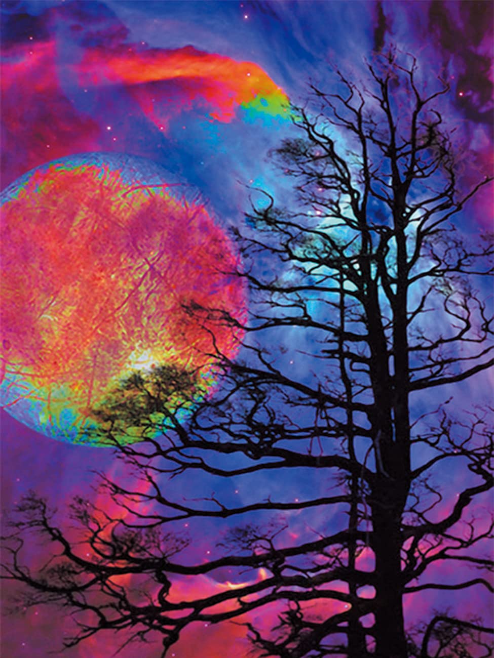 Cross Stitch Kits Stamped, OWN4B Moon Night Tree Printed Pattern 11CT 14.2x18.1 inch DIY Embroidery Kit (Night)