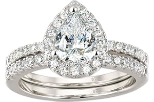 Wuziwen 3Ct Pear Cut Wedding Band Bridal Ring Set for Women Engagement Gold Ring 925 Sterling Silver AAAAA CZ