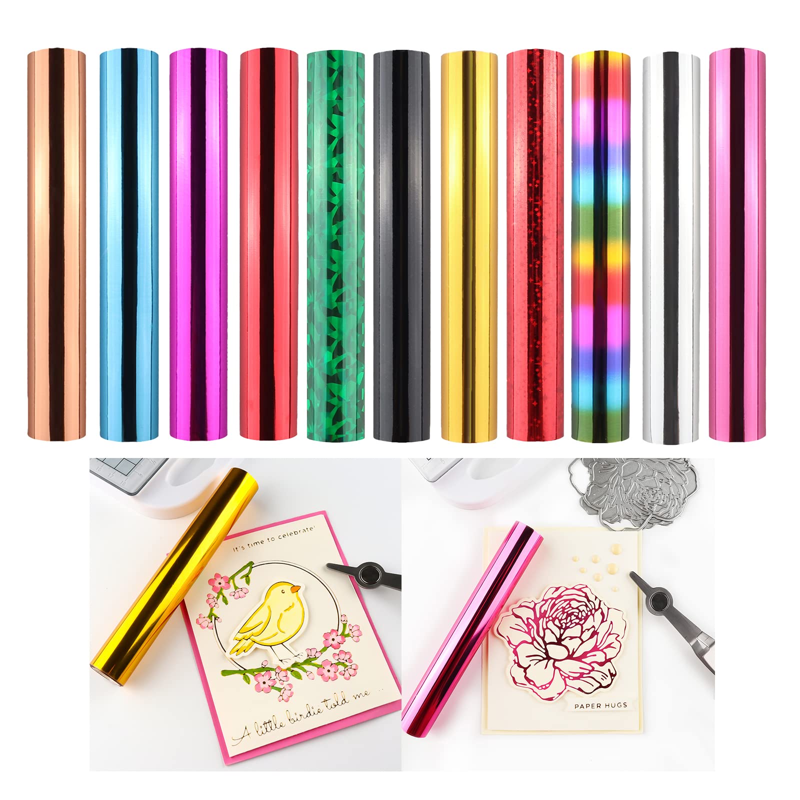 Briartw 11 Color Heat Activated Foil,16.4 Feet X 5.9 In (1 Roll) Hot Foil Paper Transfer Sheets for Hot Foil Pen and Hot Stamping Foil Machine,For Cards Making,invitation,Papercrafts,Glimmer Foil Pack