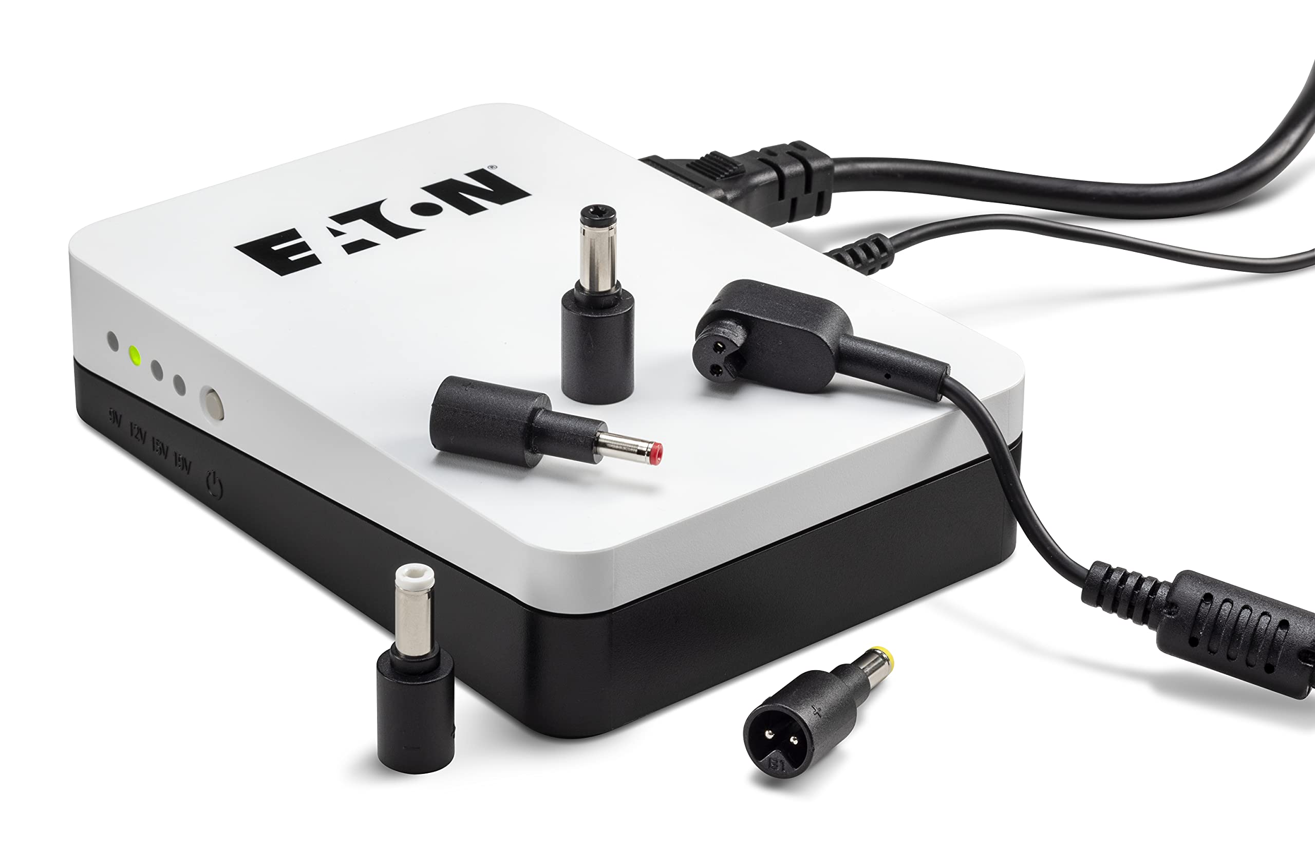 Eaton Serie 3S Mini DC UPS 3SM36B – 36W Backup Power for Routers, IP Cameras & Smart‑Home Devices, 9/12/15/19V Output Options, 4‑Connector Adapter Set, Black/White (B092TG9M7C)