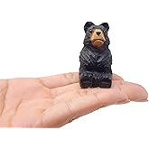 Selsela Hand-Carved Black Bear Figurine - Wooden Wildlife Sculpture, Miniature Decoration Small Animal Statue, Art Craft, Rustic Cabin Decoration & Collectible Handmade Carving
