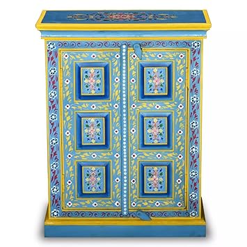 Xingshuoonline Sideboard Solid Mango Wood Turquoise Hand Painted