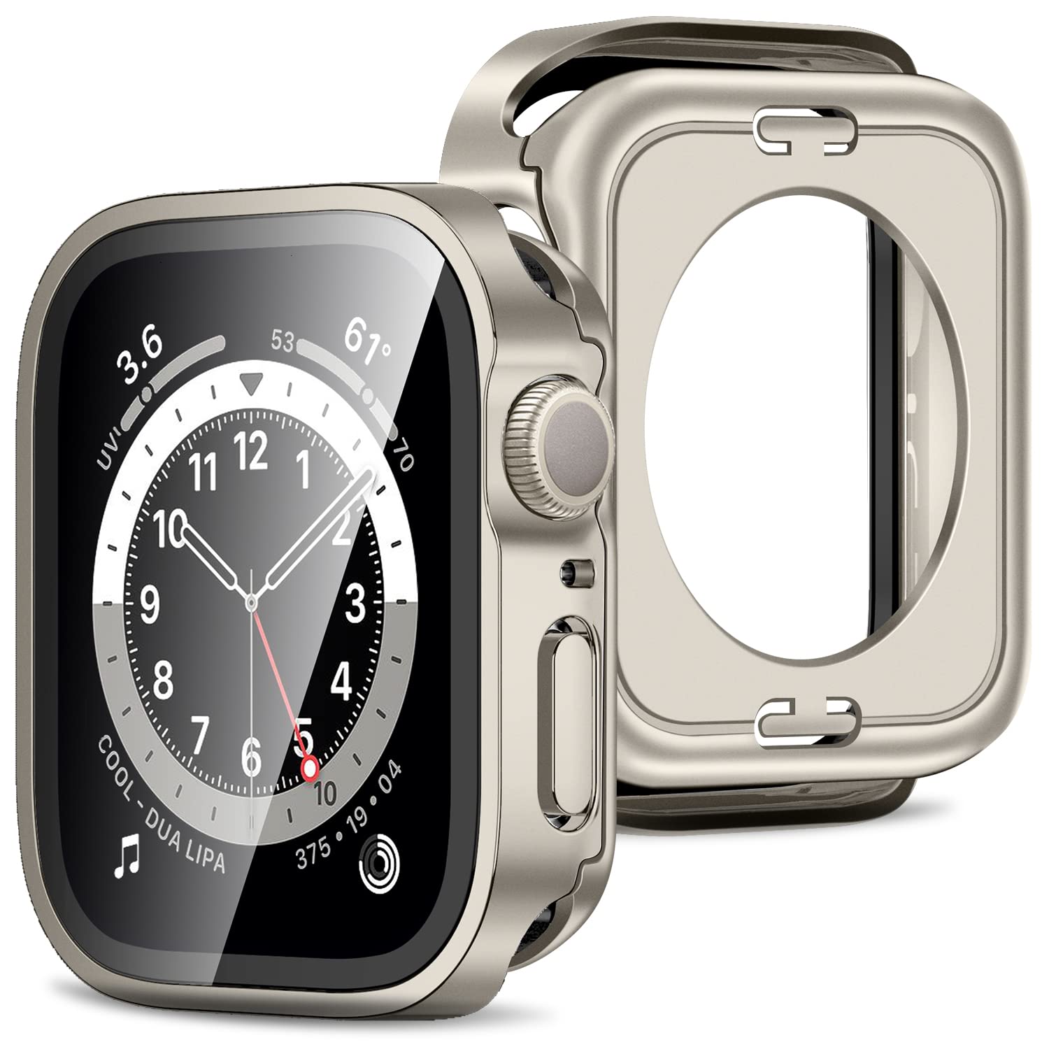 Photo 1 of Amizee 2 in 1 Case [2-Pack] Compatible with Apple Watch Series 9 Series 8 Series 7 45mm with Built-in Screen Protector, Straight Edge Hard PC Full Body Protective Cover for iWatch 45mm, Starlight