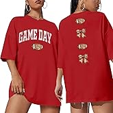 Game Day Shirt Women Oversized Football Shirts Football Mom T-Shirt Bow Tshirt Causal Short Sleeve Tee Tops