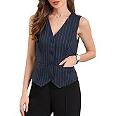 Allegra K Vest Tops for Women V Neck Sleeveless Button Down Striped Trendy Waistcoat Top Ladies Business Casual Outfits