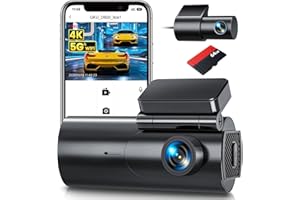 GKU Dash Cam Front and Rear Camera – 4K+1080P Dual Dash Camera for Cars with 64GB SD Card, 5GHz WiFi & App Control, Night Vision, Parking Mode, G-Sensor, Loop Recording, WDR, 170° Wide Angle