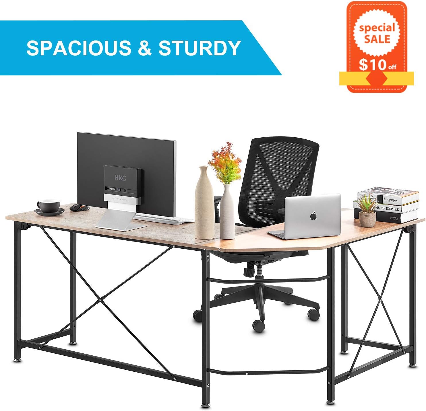 Amazon Com Auag 66 L Shaped Desk Modern Computer Table Pc Laptop Study Workstation Corner Sturdy Home Office Desk Black Kitchen Dining