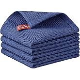 Nialnant 100% Cotton Waffle Weave Dish Cloths,4 Pack Super Absorbent Dish Towels for Washing Dishes,Cleaning Rags-Navy Blue,12x12