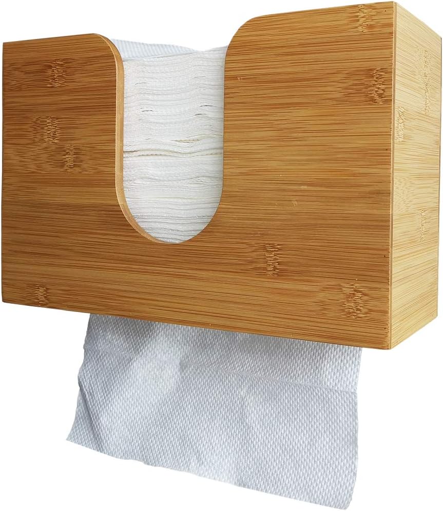 Sooyee Paper Towel Dispenser Bamboo Wall Mount & Countertop, Paper Hand Towel Holder for C Fold, Trifold, Z Fold, Multi Fold Paper Towels Decor for Kitchen & Bathroom