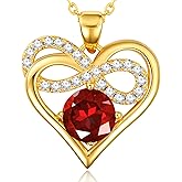 THECEROS Heart Pendant Necklace for Women, Birthstone Infinity Heart Pendant - Sterling Silver Necklace for Wife or Girlfriend, Perfect Anniversary, Birthday, or 'I Love You' Gift, Timeless Jewelry She’ll Treasure