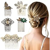 6 Pack Vintage Hair Side Combs for Women Decorative,Butterfly Flower Leaf Pearl Rhinestone Metal Hair Comb Tooth Clip with Teeth Grip Crystal Bridal Hair Piece Pins for Wedding Accessories