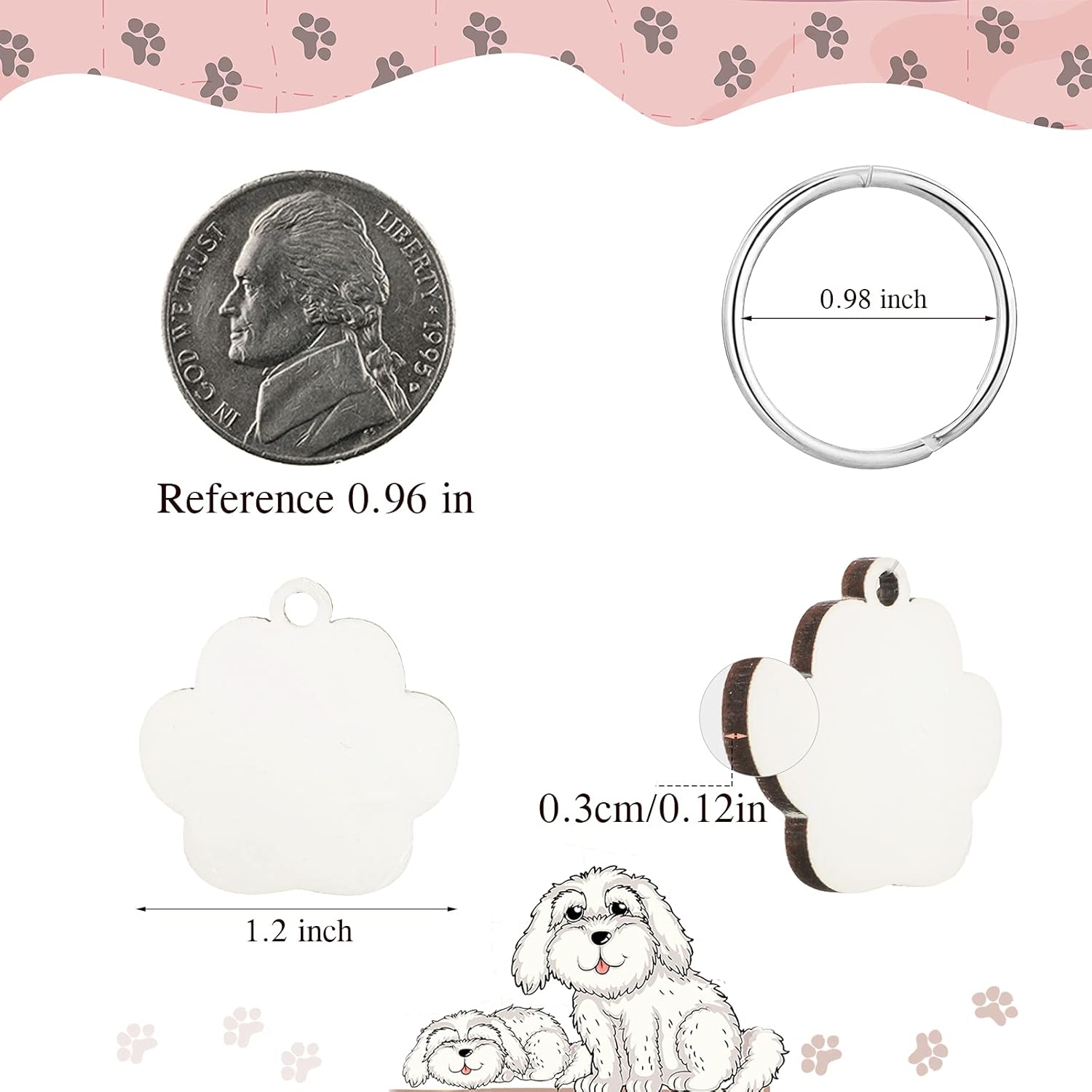 Xuniea 16 Pieces Sublimation Blank Dog Tag Paw Shape Sublimation Blank Dog Tags Double Sided Dog Tags with Key Ring MDF Heat Transfer Pet Tag Pendent Blank Craft Pet Tag for Pets (Paw and Bone Style) : Pet Supplies