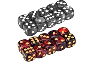 Pearl Pattern D6 Dice Set, 20PCS 16mm Acrylic 6 Sided with 1-6 for Party Games, Black and Red