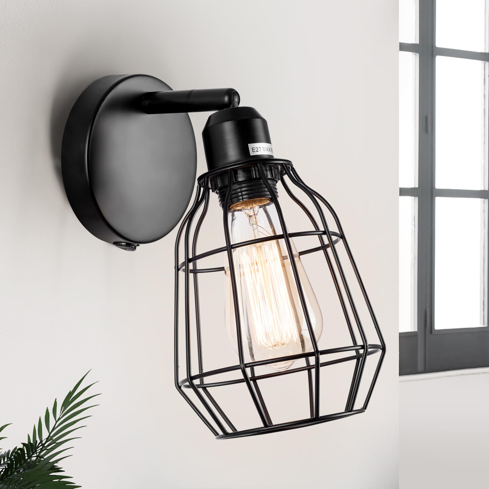 HARPER LIVING Caged Wall Light, E27 Cap, Black Vintage Finish, LED Compatible, Ideal for Living Room, Bedroom, Bedside Tables, Kitchen, Hallway, Hotel, B&B