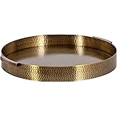 Kate and Laurel Samana Modern Glam Round Metal Tray; 17 Inch Diameter; Antique Brass; Circular Polished Decorative Tray with 