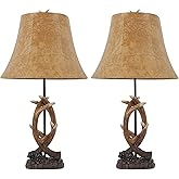 OWBEFERY Rustic Western Antler Set of 2-22.9" Farmhouse Table Lamp with 2 USB Ports, Rustic Nightstand Lamp for Home Room Dec