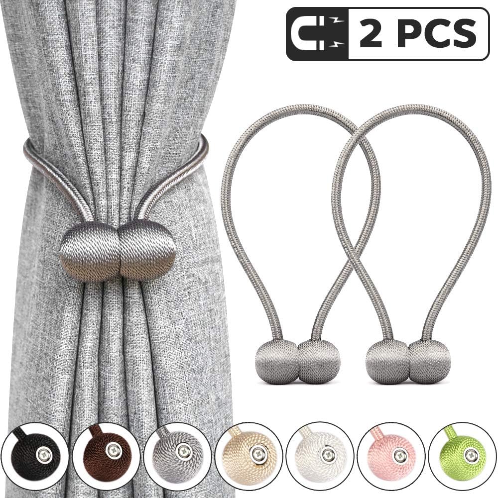 Magnetic Curtain Tiebacks Holdbacks Decorative Magnet Window Hold Drape Tie Backs (Dark Grey)