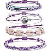 FANCY SHINY Wave String Bracelets Braid Puka Shell Bead Bracelets Handmade Cute Trendy Boho Easter Jewelry Gifts for Women