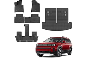 Thinzyou Floor Mats Compatible with 2024 2025 2026 Hyundai Santa Fe Cargo Liner Fit Gas&Hybrid TPE All Weather Back Seat Cover Protector Santa Fe Accessories (Trunk Mat with Backrest Mat+Floor Mats)