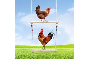 JINKOOZZ Chicken Swing Toy for Coop, Natural Wooden Double Layer Chick Perch Ladder Toy, Chicken Coop Accessories, Suitable for Chicken Chick Hens Bird Parrot Parakeets Cockatiels Lovebird
