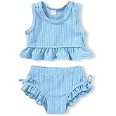 HAPPYMA Baby Swimsuit Toddler Girl Bathing Suit Summer Solid Color Bikini Set Beach Two Piece Swim Wear
