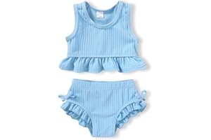 HAPPYMA Baby Swimsuit Toddler Girl Bathing Suit Summer Solid Color Bikini Set Beach Two Piece Swim Wear