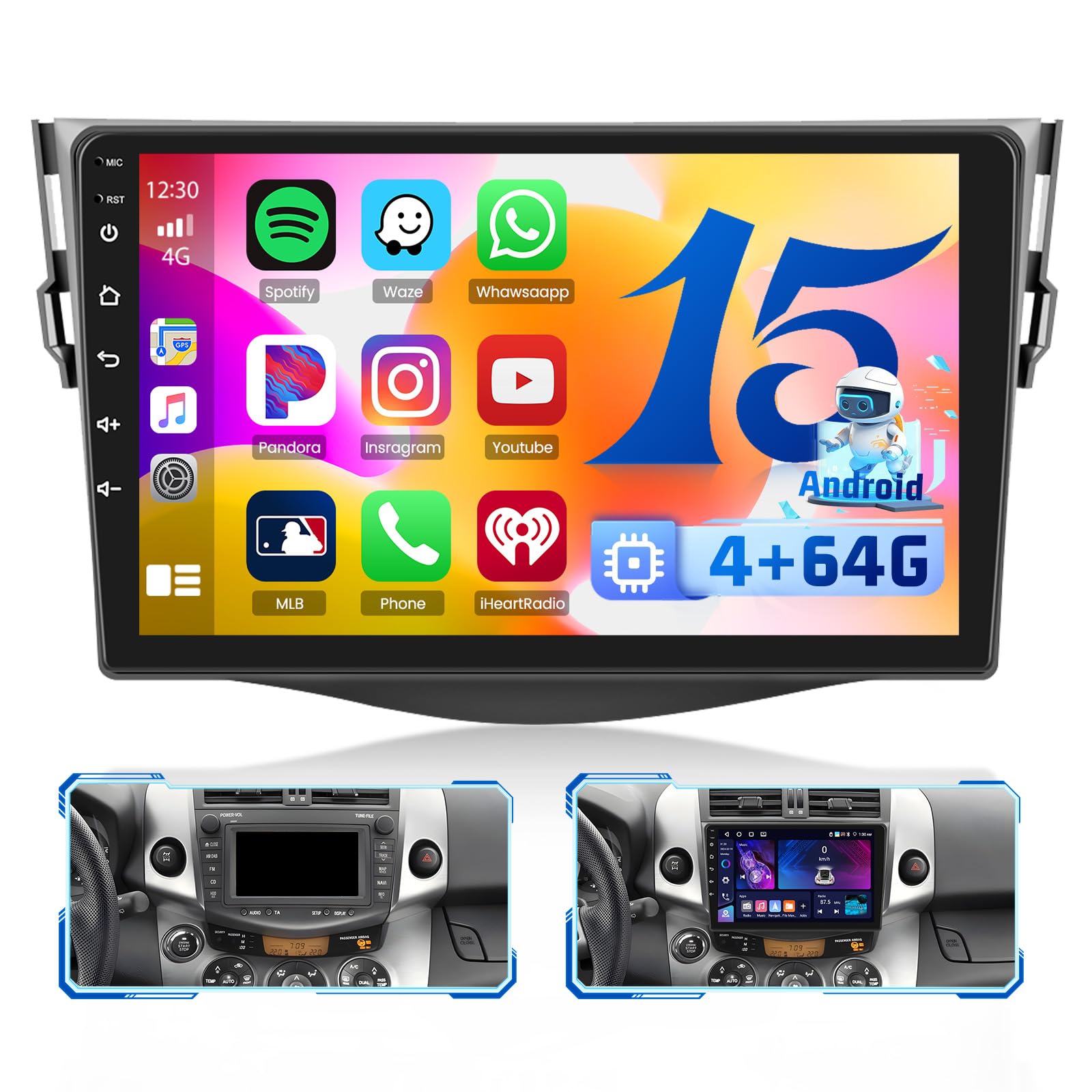 Photo 1 of [Fit J-B-L] Car Radio for Toyota RAV4 2007 2008 2009 2010 2011 with Wireless Carplay Android Auto, 4+64G 9 inch Thouch Screen Bluetooth Radio with 1280 * 720 32EQ GPS WiFi