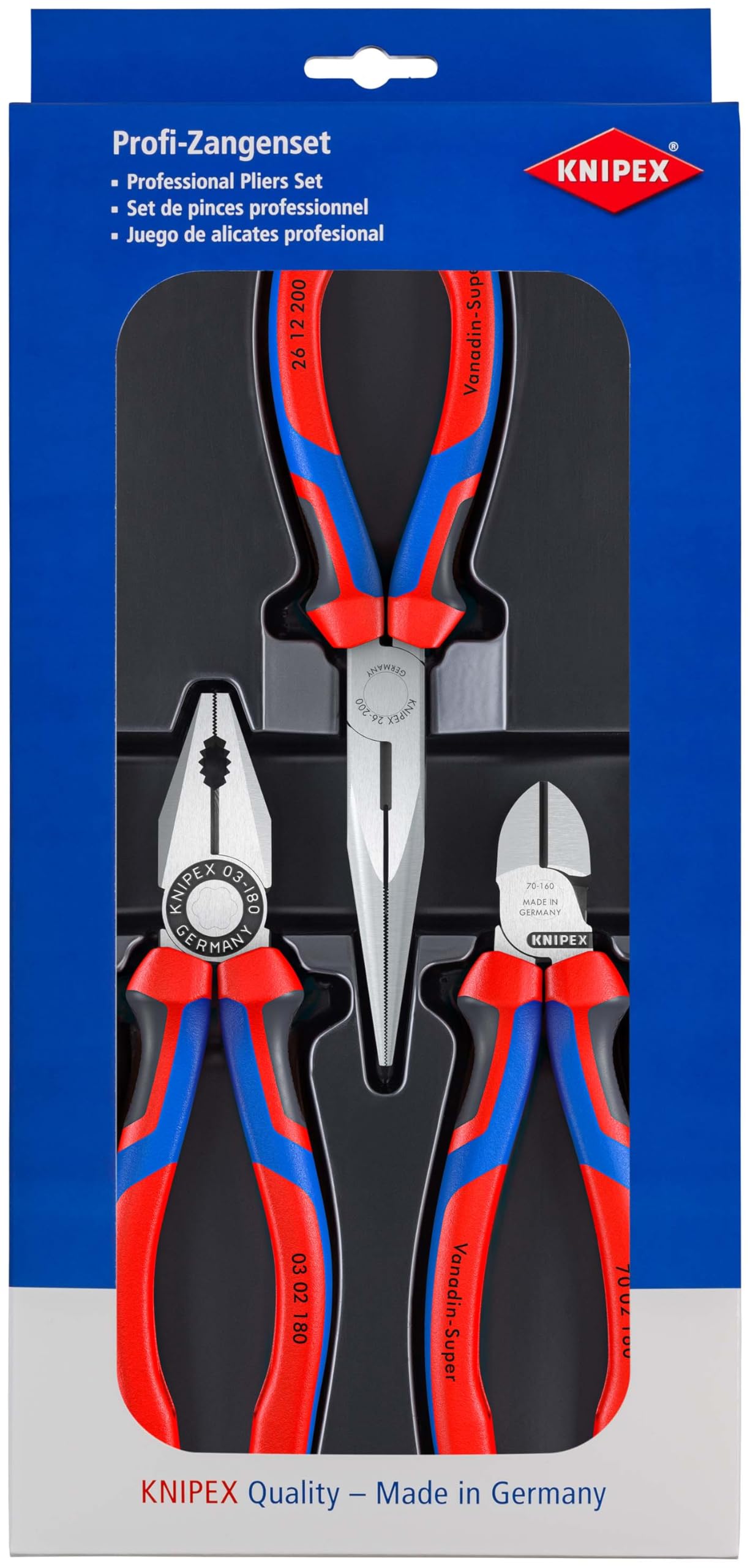 KNIPEX Assembly Set, 3 Parts, 160 to 200 mm, Equipment for on The Move, Pliers Set, Tool Set, 00 20 11