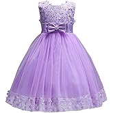 Acecharming Flower Girl Dresses for Wedding, Bridesmaid Baby Girl Pageant Elegant Lace Tulle Baptism Princess Party Dress
