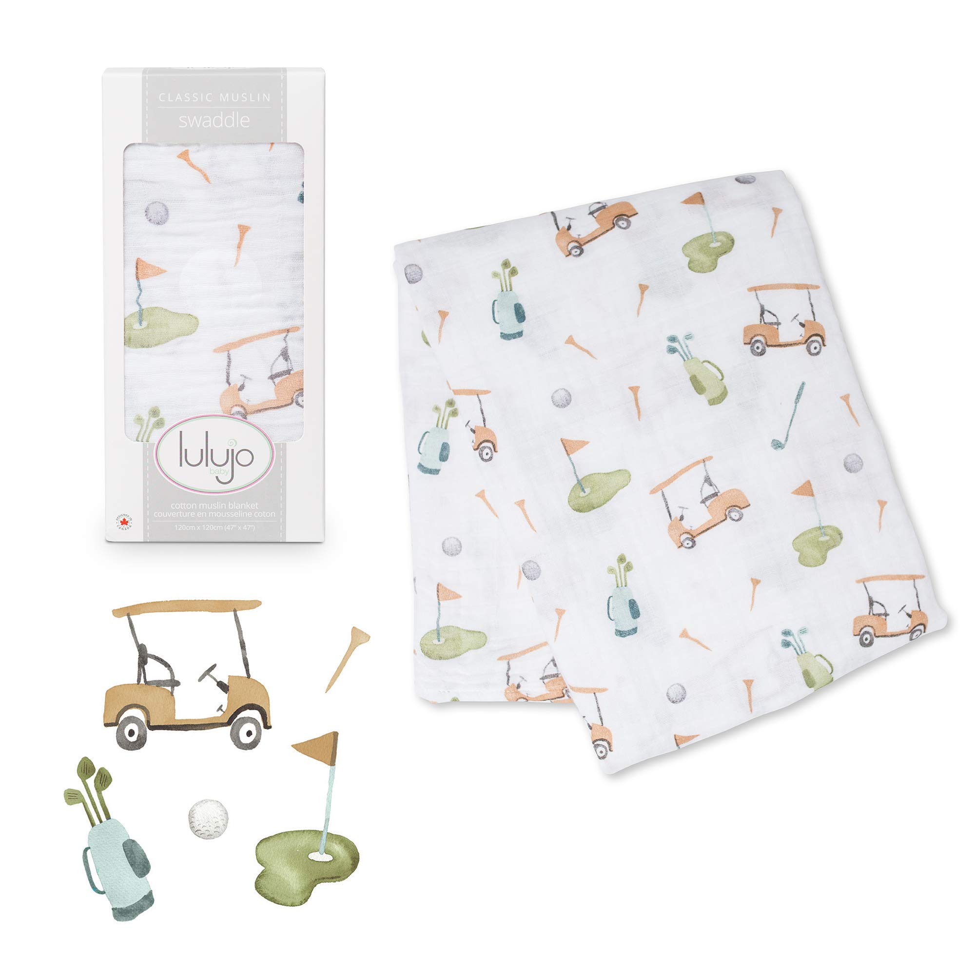 Photo 1 of Lulujo Baby Cotton Muslin Swaddle Blanket, 47 x 47-Inch, Golf