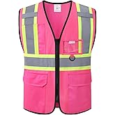 LaienSafety Safety Vest for Men Women Reflective with Multiple Pockets Mesh High Visibility Construction Work Vest,Meets ANSI/ISEA Standards(EK1-178-Pink-M)