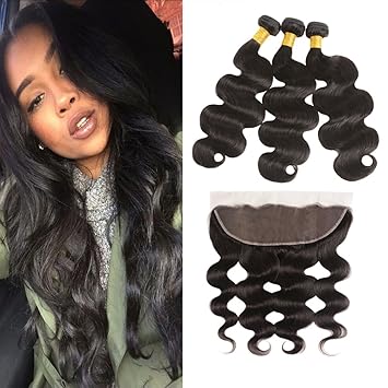 Amazon Com Huarisi Body Wave Human Hair Bundles With Frontal