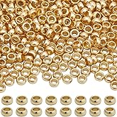 Beebeecraft 1 Box 500Pcs Crimp Beads 18K Gold Plated 316 Stainless Steel 2mm Loose Spacer Crimp Stoppers Rondelle Round Crimping Beads Ends for DIY Jewelry Making Suppies(Hole: 1mm)