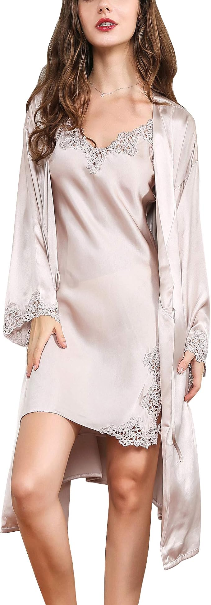 VALIN Women 100 Silk Nightdress Long Sleeve Nightdress S5522 Amazon