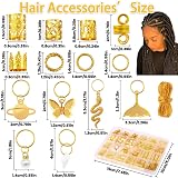 JOLCEEY 225pcs Gold Hair Jewellery Beads Cuffs Charms Rings for Braids view 2
