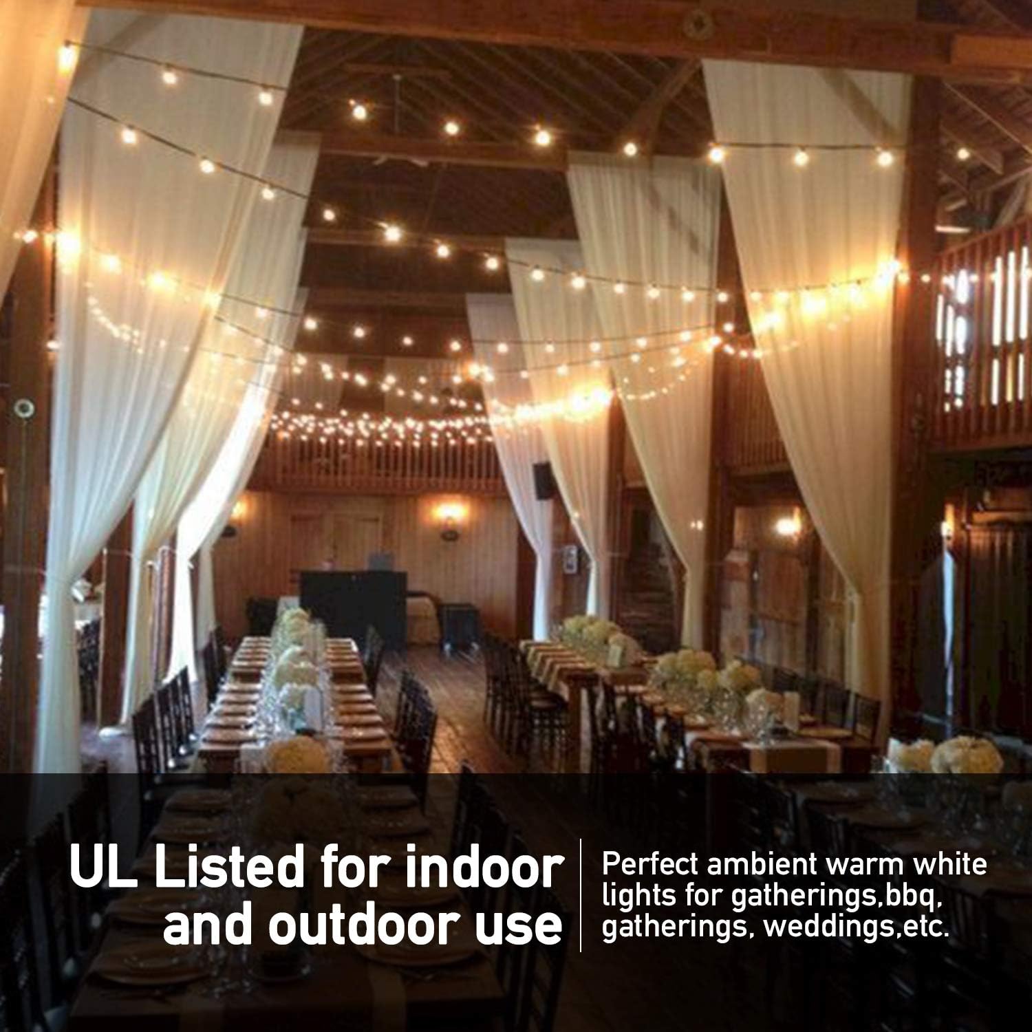 Banord 51FT Outdoor Shatterproof LED String Lights, Waterproof 17 Hanging Sockets with 18 x Dimmable LED Bulb Garden Light String, Waterproof Vintage Patio Lights for Wedding Party : Garden & Outdoor