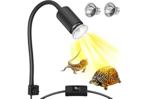 Moonorange Reptile Heat Lamp, 360° Rotatable UVA/UVB Light Lamp with 2 Pack Basking Bulbs (25W + 35W), Suitable for Bearded Dragon, Reptiles, Turtle, Lizard, Snake (Black)