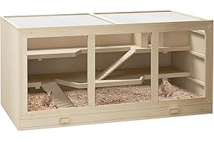 PawHut Wooden Hamster Cage, Mouse Mice Rat Cage Small Animal Cage, 3 Tier Exercise Play House with Slide, Tray, Natural Wood