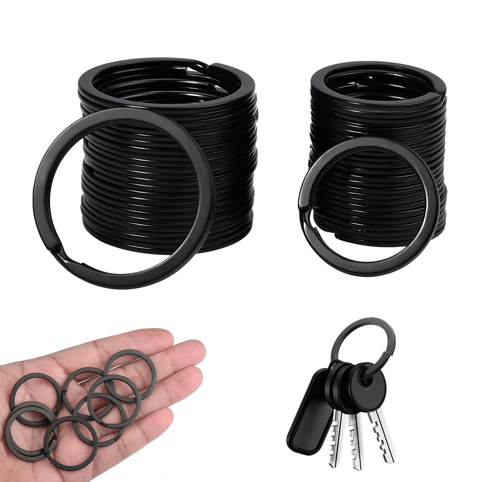maxtachi 40 PCS Metal Key Rings, Flat Split Rings, Round Key Ring Hoops, Keychain Ring Hoop, Spilt Key Rings for Home Office Car Keys Organized and Crafts Lanyards Keys, 1 and 1.25 Inch