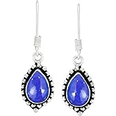 Sterling Silver Jewelry Women's Natural Lapis EarringsMom Wife 925 Silver Overlay handmade Dangle Earrings Lapis