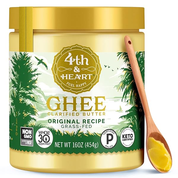 4TH & HEART ORIGINAL GRASS-FED GHEE, CLARIFIED BUTTER, KETO, PASTURE RAISED, LACTOSE AND CASEIN FREE, CERTIFIED PALEO (16 OUNCES)