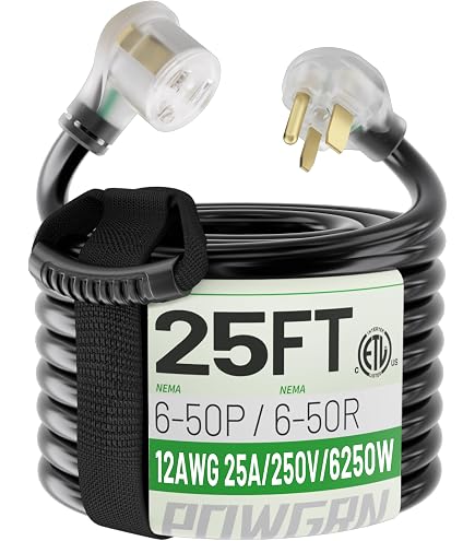 POWGRN Schweißverlängerungskabel – 40A, 8 AWG, 12 M, NEMA 6-50, ETL-zertifiziert