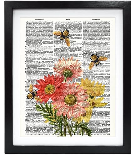Amazon.com: Susie Arts 8X10 無框蜜蜂與薰衣草花升級復古字典藝術印刷